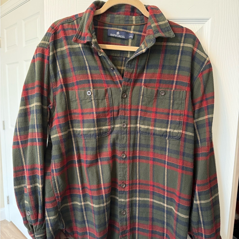 RAINFOREST Green, Red & Navy Plaid Flannel Shirt